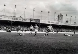Allan Brown fires in a shot straight at the keeper