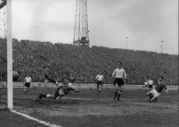 The second Chelsea goal flies past Alan Collier