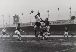 The ball flies across the box