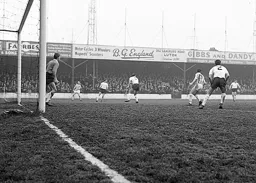 The Town`s back line search for the ball