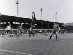 Bruce Rioch watches as City keeper Colin Treharne catches the ball at full stretch