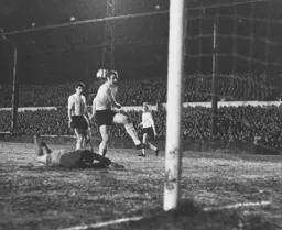 Mike Keen blasts the ball into the net but the effort is disallowed for offside