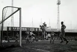 Keith Allen against his former club challenges County keeper Alan Ogley