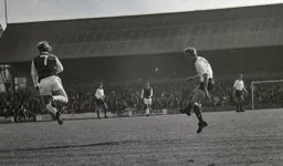 Keith Allen sends a header towards goal