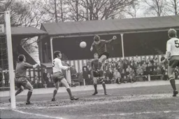 Malcolm Macdonald climbing high in the box