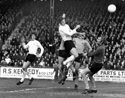 Mike Keen heads the only goal of the game