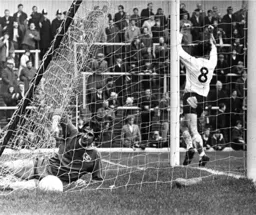 Don Givens has just scored the only goal of the game