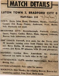 Match Report: Luton Town FC vs Bradford City (26th Jan 1974)