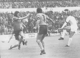 John Ryan blocks a shot from Leeds' John O'Hare