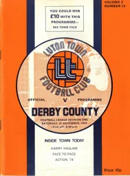 Programme: Luton Town FC vs Derby County (21 Dec 1974)