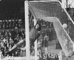 Graham Horn tips a United shot over the bar