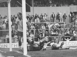 The ball hits the back of the net for the second goal