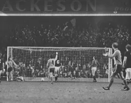 Peter Anderson has just netted the Town's fourth goal in front of the jubilant Oak Road end