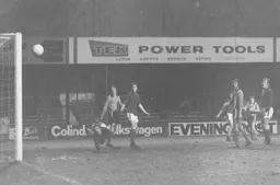 Brian Chambers (out of shot) scores the Town's second goal