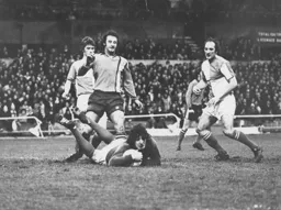 Jimmy Husband is well marshalled by the Rovers defence