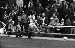 John Aston nearly takes out the linesman