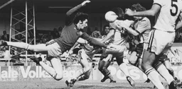Dixie Deans about to head in goal number two