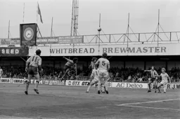 Ricky Hill launches a flying header