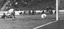 John Aston watches as the ball misses the post