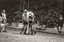 David Geddis congratulated by his team mates