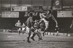 Ron Futcher being challenged for the ball
