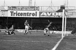 Phil Boersma dives to put the Town ahead