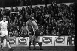 Steve Taylor receives congratulations after scoring the fourth