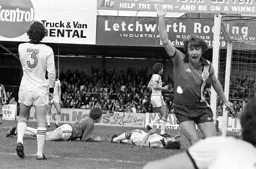 Alan West celebrates Town’s second goal