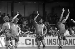 Town players acknowledging crowd at the final home game of the season