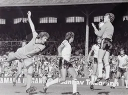 Mike Saxby launches himself at the ball in vain