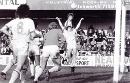 Paul Price heads a corner back across goal
