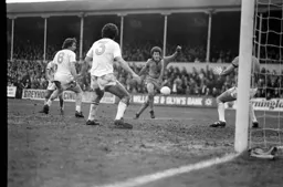 Steve White shoots straight at the keeper