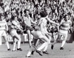 Graham Jones is surrounded by Rangers players