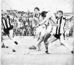 Brian Stein causes problems in the Newcastle defence