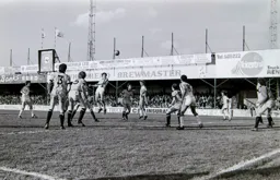 Mike Saxby gets his header towards goal