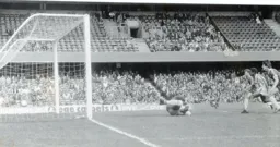 A shot from David Moss, out of picture, opens the scoring