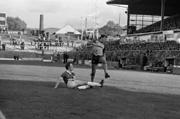 David Moss tackled before he can get his cross in