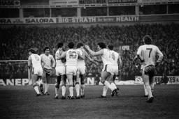 Steve White gets his teammates congratulations on scoring the second