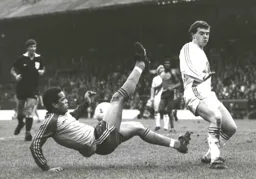 Brian Stein attempts an acrobatic effort