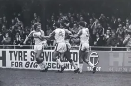 Billy Jennings on as substitute celebrates his first goal