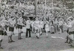 Kirk Stephens leads the team out with Barnsley as guard of honour