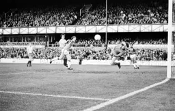 Billy Kellock heads for goal