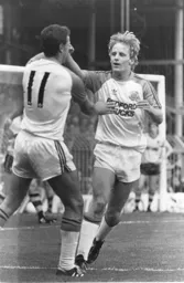 David Moss congratulates Paul Walsh after he had scored Town`s first goal