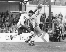 Brian Stein has just unleashed the shot for Town`s third goal