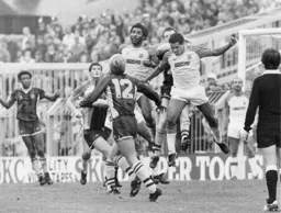 Ricky Hill and Brian Stein on defensive duties