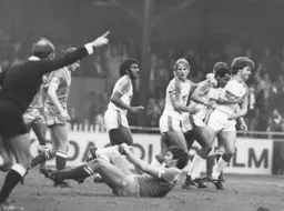 Town players celebrate Brian Stein`s equaliser