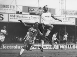 Brian Horton celebrates after scoring from the penalty spot