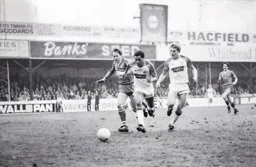 Brian Stein chases the ball with Tim Breacker in support