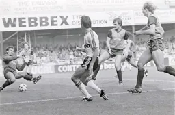 Steve Elliott cannot get the ball past the Stoke keeper