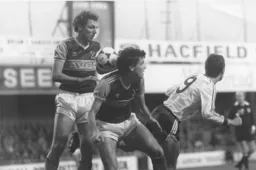 Steve Elliott battles away but the game finishes even like this contest as the points and 4 goals are shared